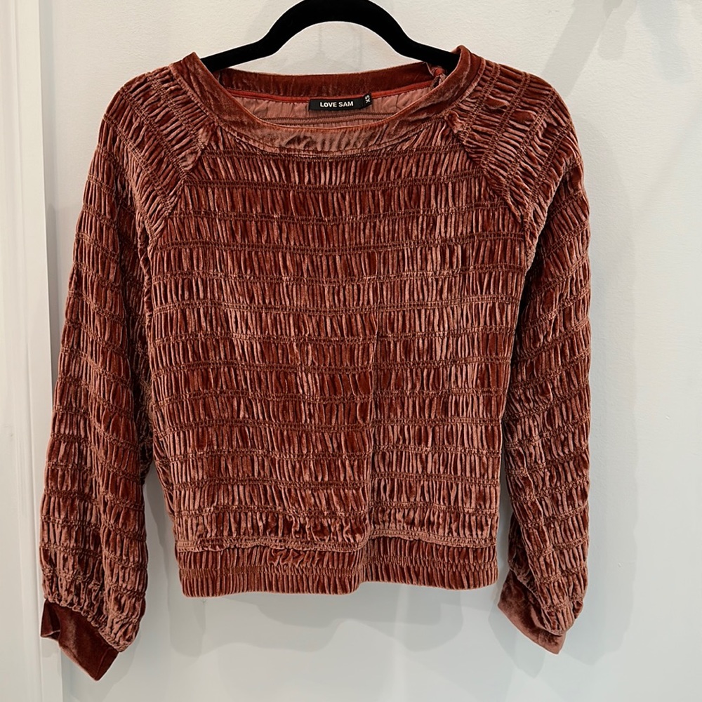 Love Sam astrid smocked velvet silk blouse